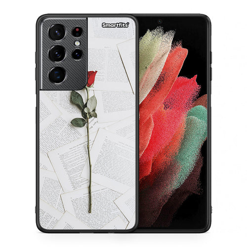 Θήκη Samsung S21 Ultra Red Rose από τη Smartfits με σχέδιο στο πίσω μέρος και μαύρο περίβλημα | Samsung S21 Ultra Red Rose case with colorful back and black bezels