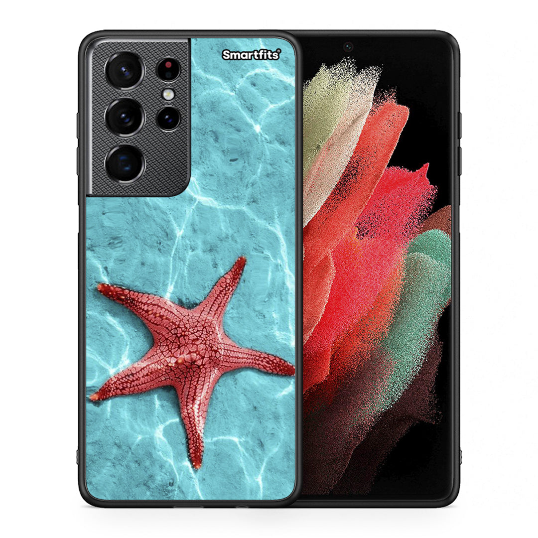 Θήκη Samsung S21 Ultra Red Starfish από τη Smartfits με σχέδιο στο πίσω μέρος και μαύρο περίβλημα | Samsung S21 Ultra Red Starfish case with colorful back and black bezels