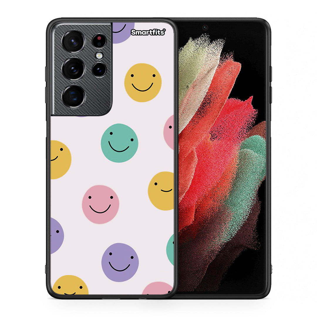 Θήκη Samsung S21 Ultra Smiley Faces από τη Smartfits με σχέδιο στο πίσω μέρος και μαύρο περίβλημα | Samsung S21 Ultra Smiley Faces case with colorful back and black bezels