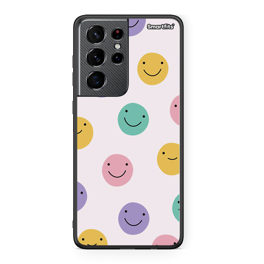 Samsung S21 Ultra Smiley Faces θήκη από τη Smartfits με σχέδιο στο πίσω μέρος και μαύρο περίβλημα | Smartphone case with colorful back and black bezels by Smartfits