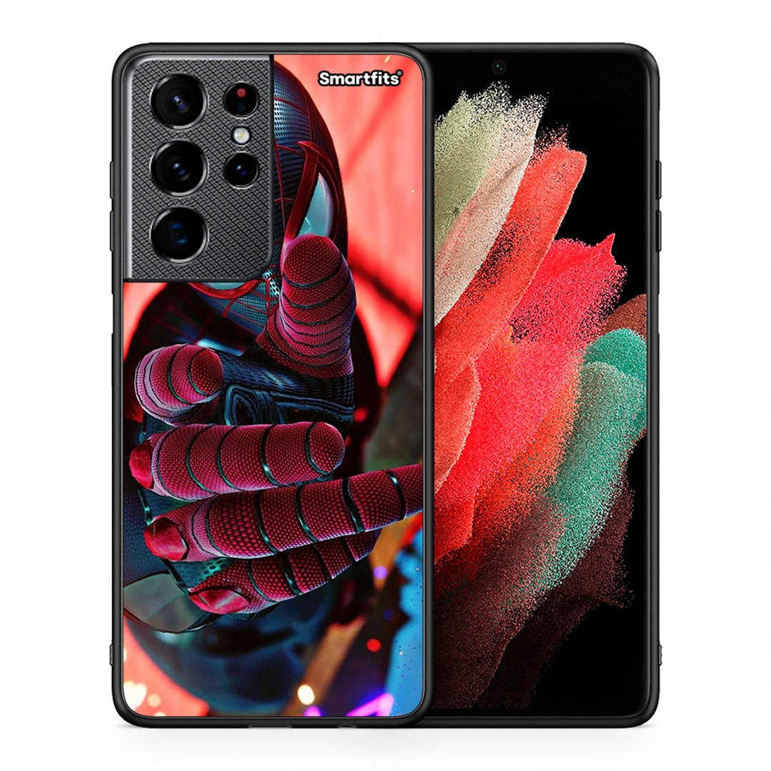 Θήκη Samsung S21 Ultra Spider Hand από τη Smartfits με σχέδιο στο πίσω μέρος και μαύρο περίβλημα | Samsung S21 Ultra Spider Hand case with colorful back and black bezels
