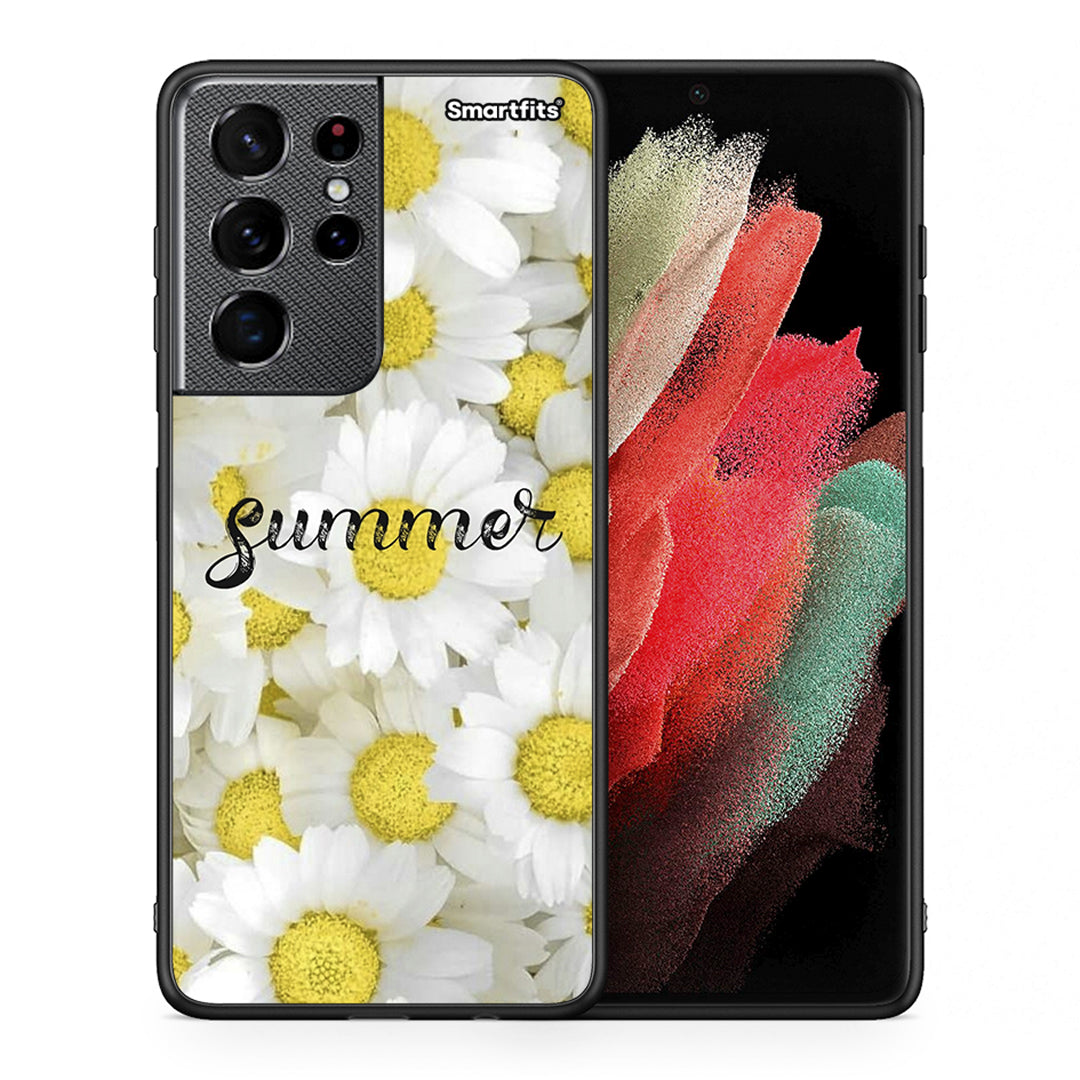 Θήκη Samsung S21 Ultra Summer Daisies από τη Smartfits με σχέδιο στο πίσω μέρος και μαύρο περίβλημα | Samsung S21 Ultra Summer Daisies case with colorful back and black bezels