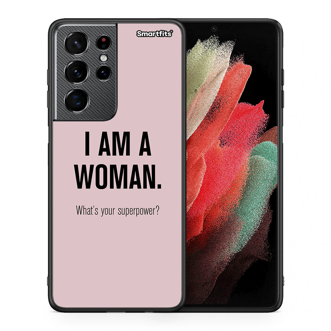 Θήκη Samsung S21 Ultra Superpower Woman από τη Smartfits με σχέδιο στο πίσω μέρος και μαύρο περίβλημα | Samsung S21 Ultra Superpower Woman case with colorful back and black bezels