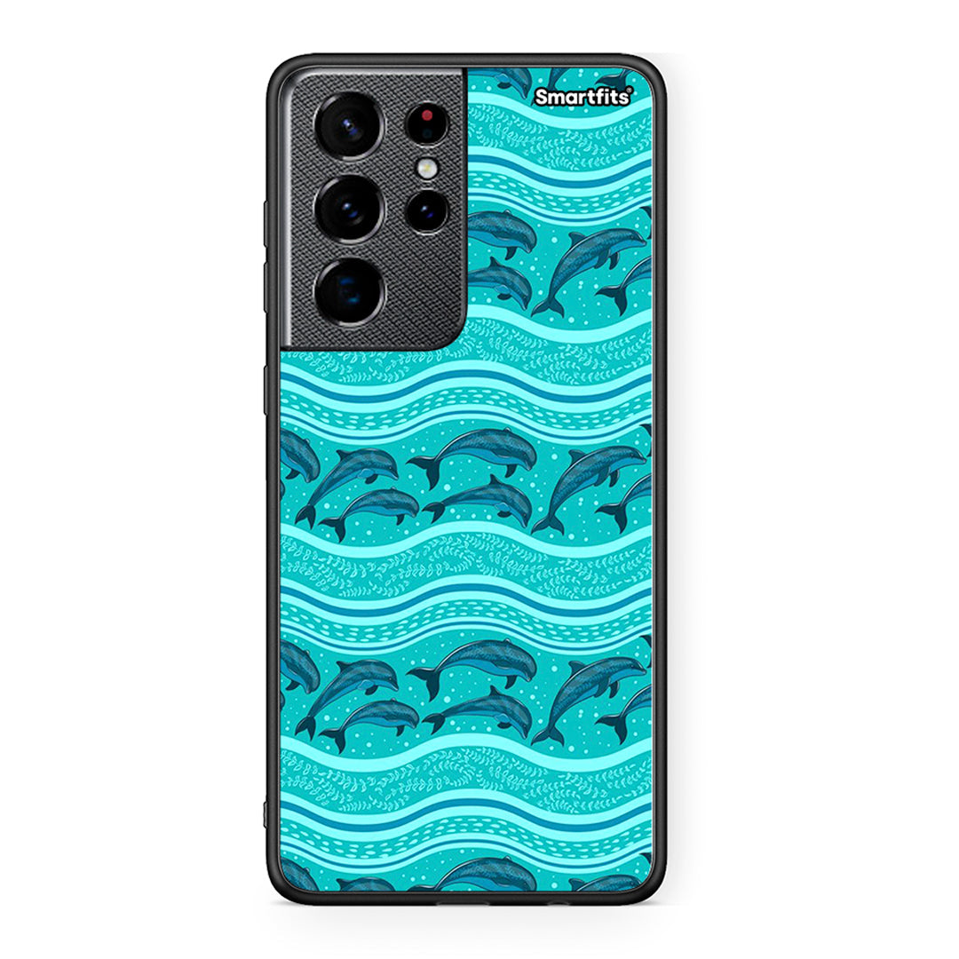 Samsung S21 Ultra Swimming Dolphins θήκη από τη Smartfits με σχέδιο στο πίσω μέρος και μαύρο περίβλημα | Smartphone case with colorful back and black bezels by Smartfits