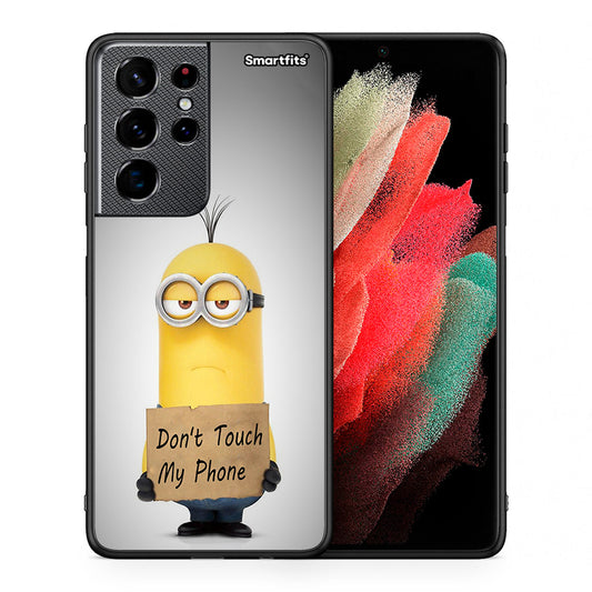 Θήκη Samsung S21 Ultra Minion Text από τη Smartfits με σχέδιο στο πίσω μέρος και μαύρο περίβλημα | Samsung S21 Ultra Minion Text case with colorful back and black bezels
