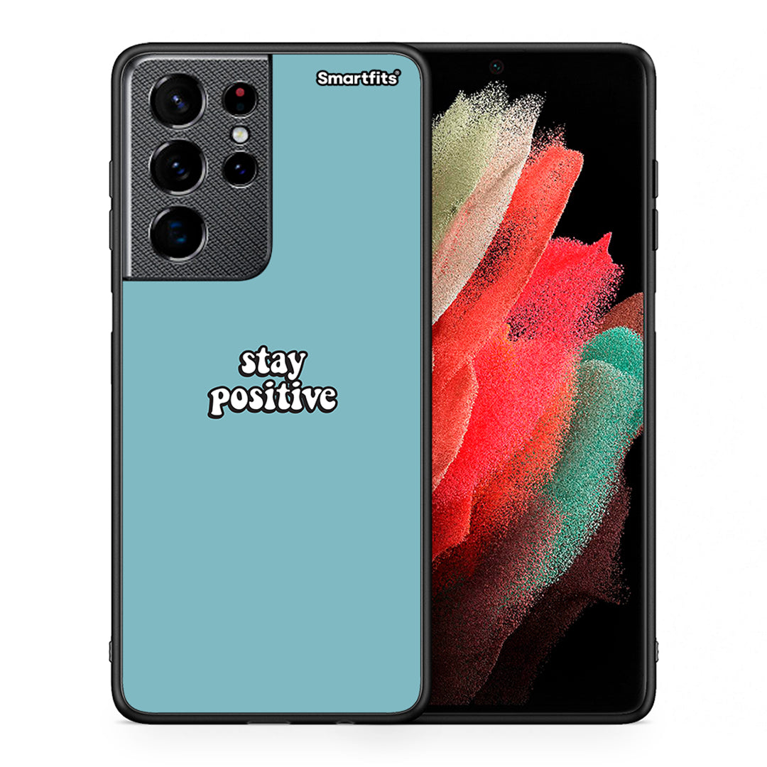 Θήκη Samsung S21 Ultra Positive Text από τη Smartfits με σχέδιο στο πίσω μέρος και μαύρο περίβλημα | Samsung S21 Ultra Positive Text case with colorful back and black bezels
