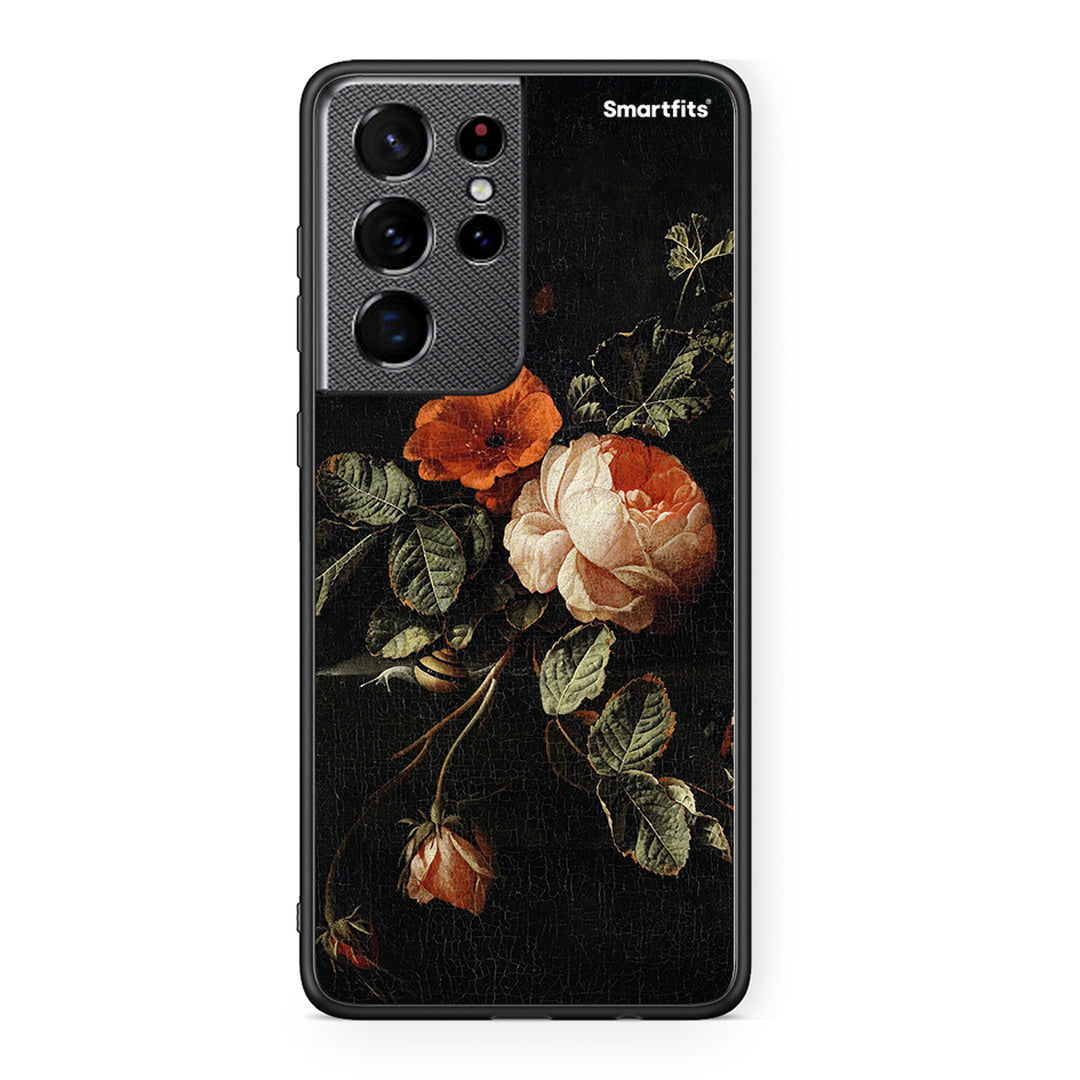 Samsung S21 Ultra Vintage Roses θήκη από τη Smartfits με σχέδιο στο πίσω μέρος και μαύρο περίβλημα | Smartphone case with colorful back and black bezels by Smartfits