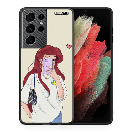 Θήκη Samsung S21 Ultra Walking Mermaid από τη Smartfits με σχέδιο στο πίσω μέρος και μαύρο περίβλημα | Samsung S21 Ultra Walking Mermaid case with colorful back and black bezels