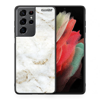 Θήκη Samsung S21 Ultra White Gold Marble από τη Smartfits με σχέδιο στο πίσω μέρος και μαύρο περίβλημα | Samsung S21 Ultra White Gold Marble case with colorful back and black bezels