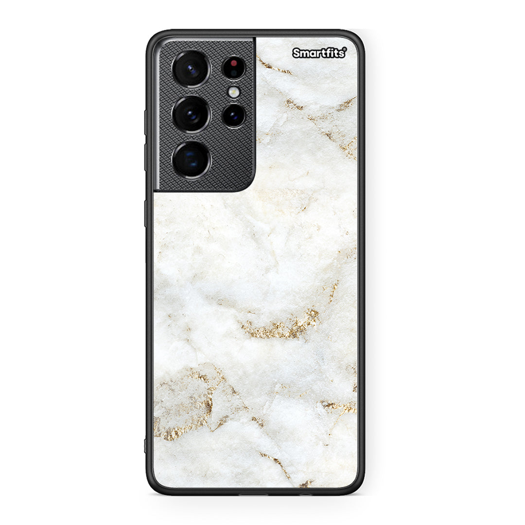 Samsung S21 Ultra White Gold Marble θήκη από τη Smartfits με σχέδιο στο πίσω μέρος και μαύρο περίβλημα | Smartphone case with colorful back and black bezels by Smartfits