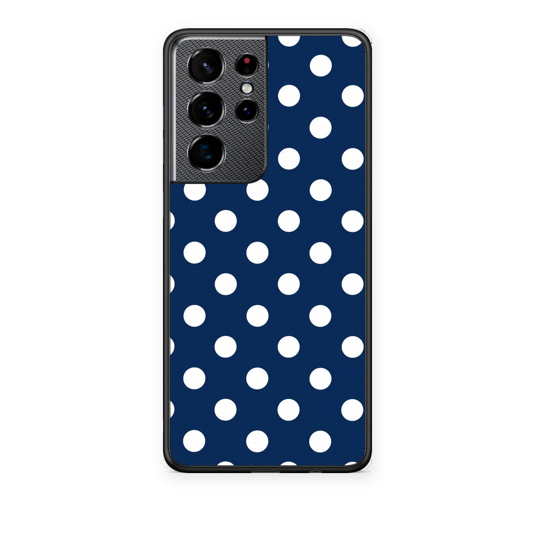Θήκη Samsung Galaxy S21 Ultra White Large Polka Dots on Navy από τη Smartfits με σχέδιο στο πίσω μέρος και μαύρο περίβλημα | Samsung Galaxy S21 Ultra White Large Polka Dots on Navy case with colorful back and black bezels
