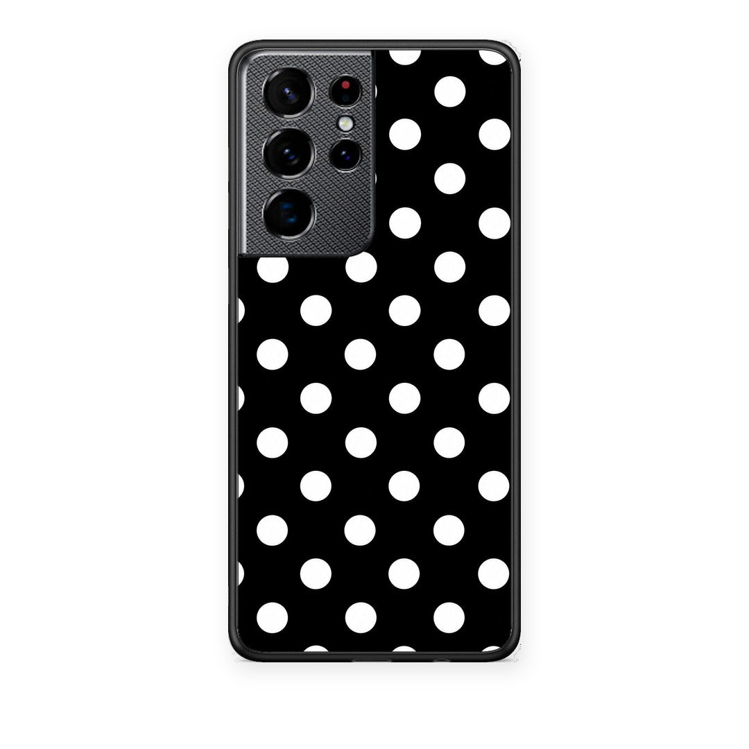 Θήκη Samsung Galaxy S21 Ultra White Polka Dots on Black από τη Smartfits με σχέδιο στο πίσω μέρος και μαύρο περίβλημα | Samsung Galaxy S21 Ultra White Polka Dots on Black case with colorful back and black bezels