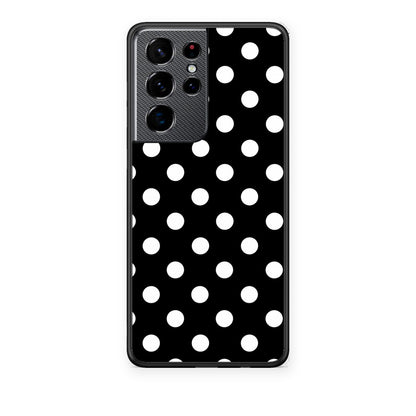 Θήκη Samsung Galaxy S21 Ultra White Polka Dots on Black από τη Smartfits με σχέδιο στο πίσω μέρος και μαύρο περίβλημα | Samsung Galaxy S21 Ultra White Polka Dots on Black case with colorful back and black bezels