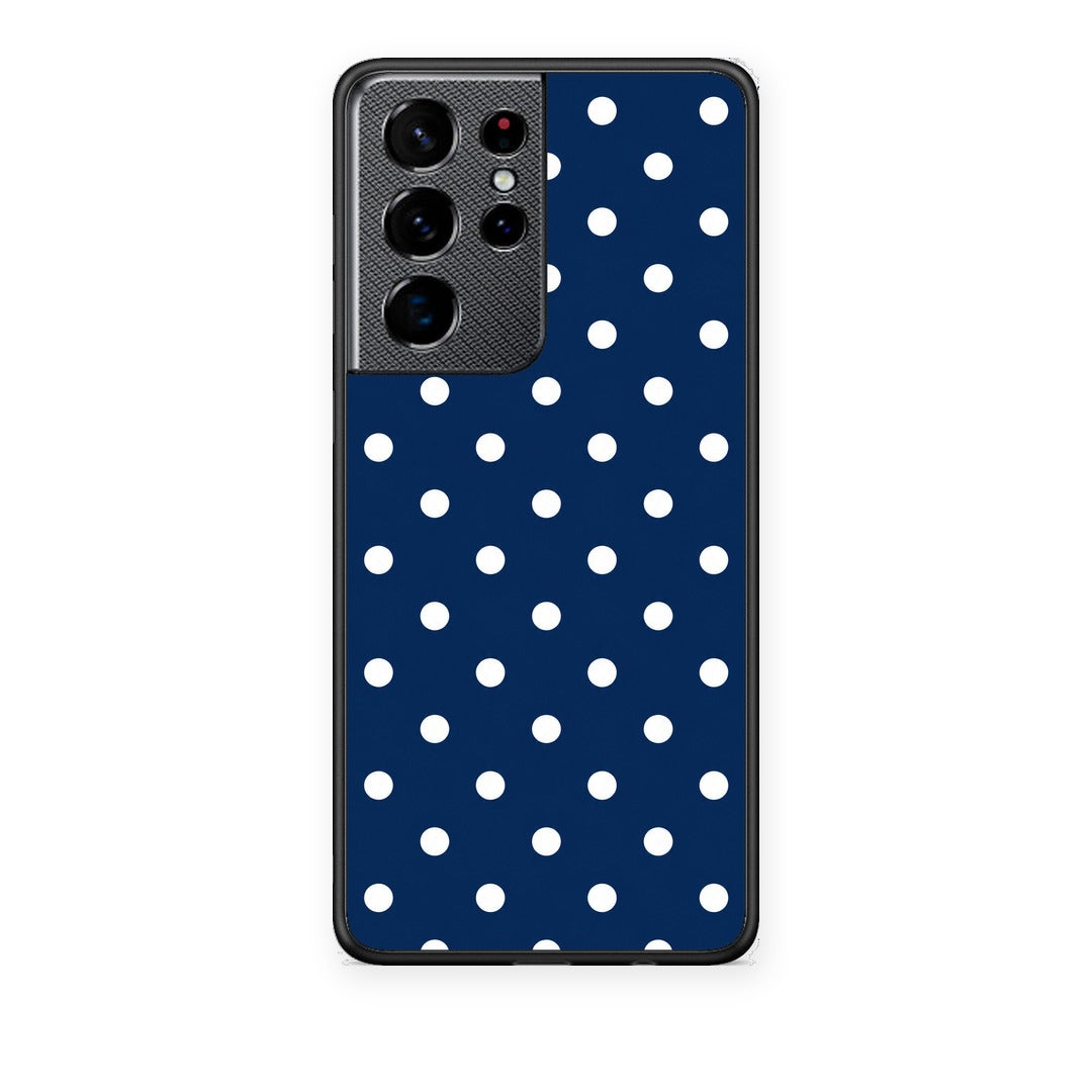 Θήκη Samsung Galaxy S21 Ultra White Small Polka Dots on Navy από τη Smartfits με σχέδιο στο πίσω μέρος και μαύρο περίβλημα | Samsung Galaxy S21 Ultra White Small Polka Dots on Navy case with colorful back and black bezels