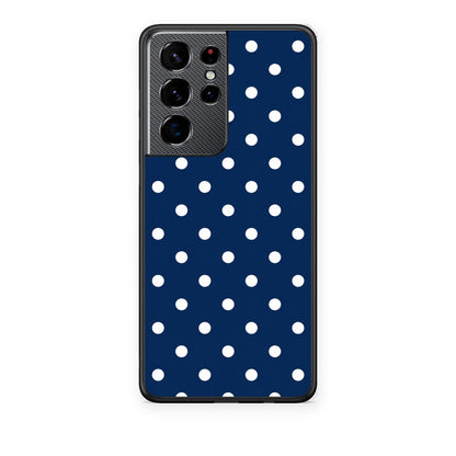 Θήκη Samsung Galaxy S21 Ultra White Small Polka Dots on Navy από τη Smartfits με σχέδιο στο πίσω μέρος και μαύρο περίβλημα | Samsung Galaxy S21 Ultra White Small Polka Dots on Navy case with colorful back and black bezels