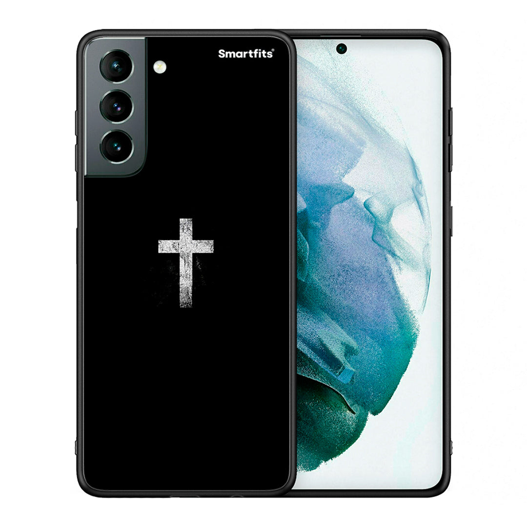Θήκη Samsung S21 White Cross από τη Smartfits με σχέδιο στο πίσω μέρος και μαύρο περίβλημα | Samsung S21 White Cross case with colorful back and black bezels