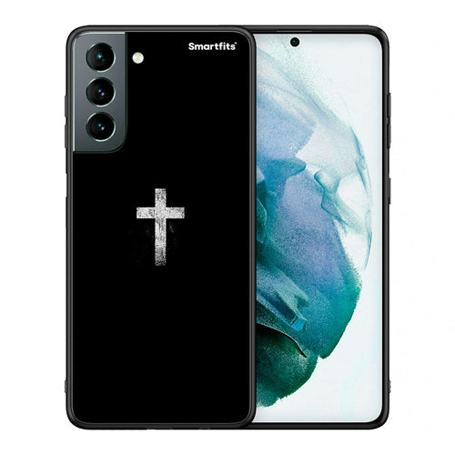 Θήκη Samsung S21 White Cross από τη Smartfits με σχέδιο στο πίσω μέρος και μαύρο περίβλημα | Samsung S21 White Cross case with colorful back and black bezels