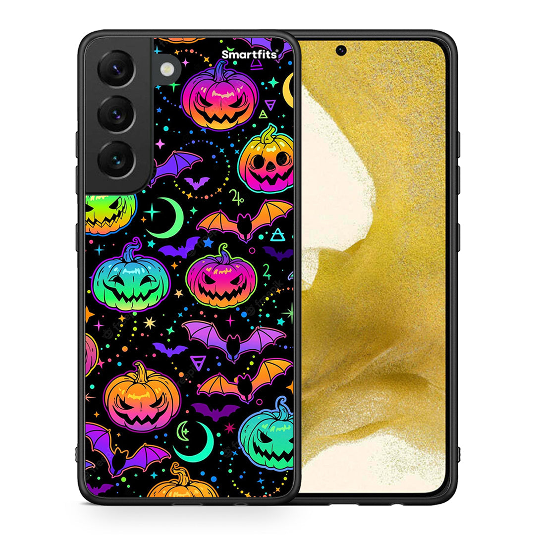 Θήκη Samsung S22 Neon Halloween από τη Smartfits με σχέδιο στο πίσω μέρος και μαύρο περίβλημα | Samsung S22 Neon Halloween case with colorful back and black bezels