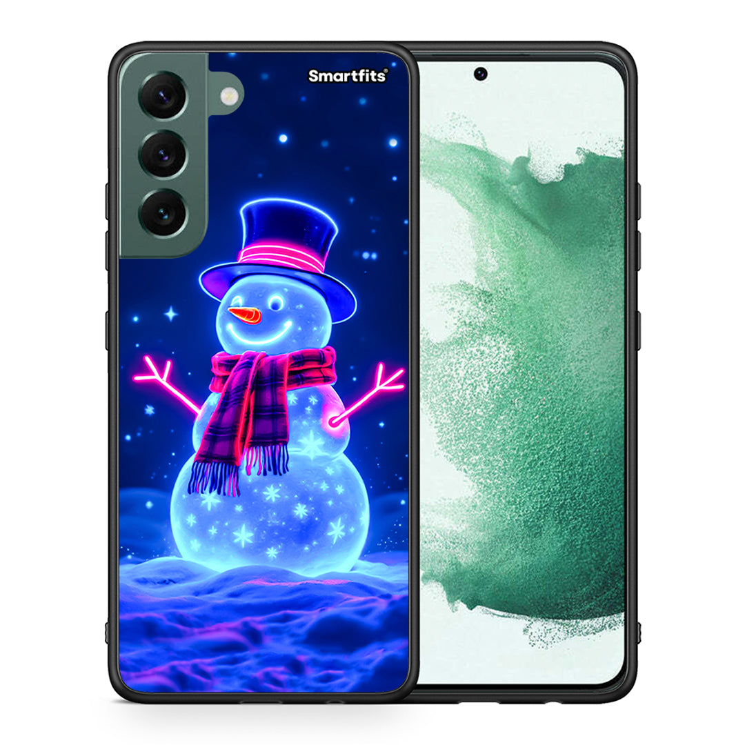 Θήκη Samsung S22 Plus Christmas Neon Snowman από τη Smartfits με σχέδιο στο πίσω μέρος και μαύρο περίβλημα | Samsung S22 Plus Christmas Neon Snowman case with colorful back and black bezels