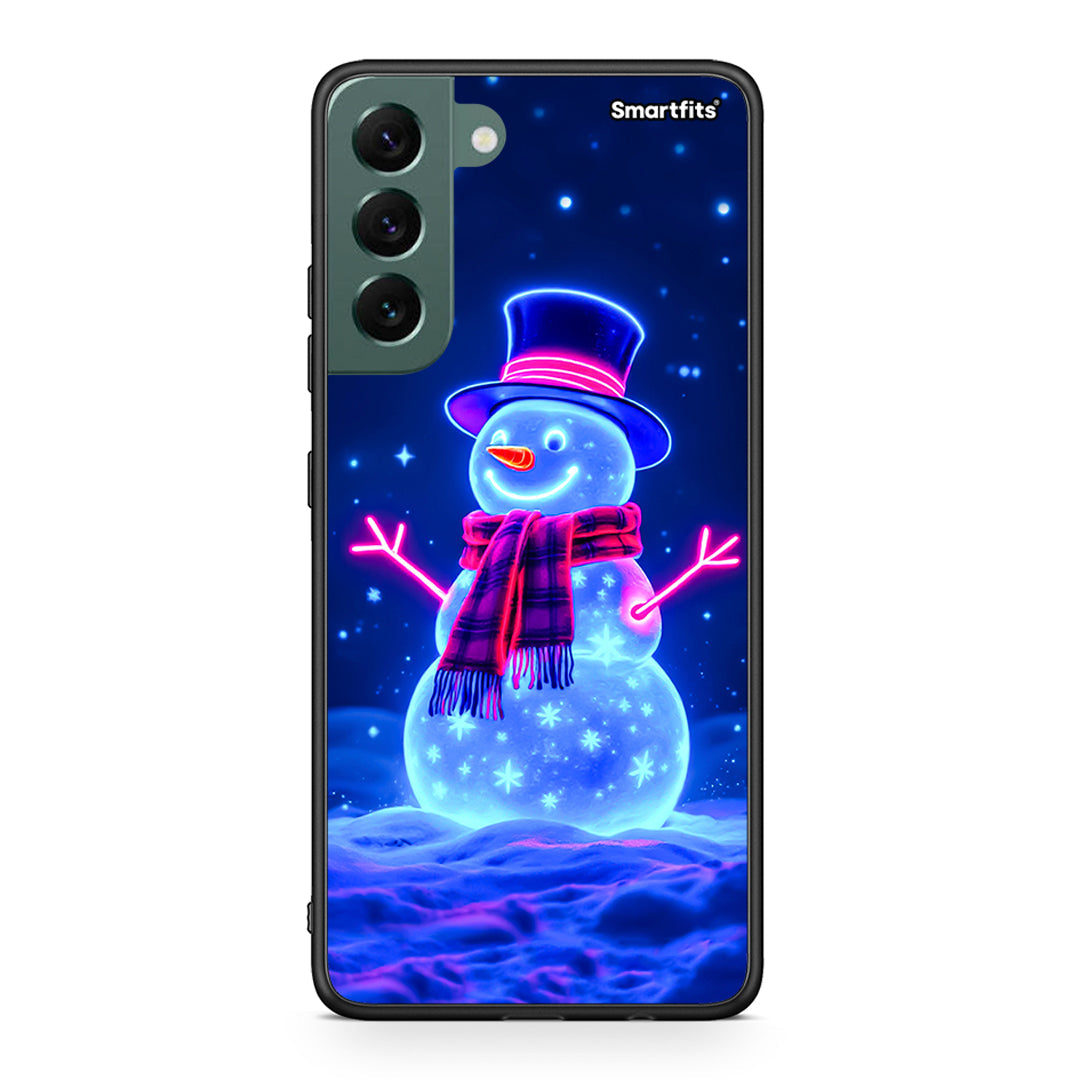 Samsung S22 Plus Christmas Neon Snowman θήκη από τη Smartfits με σχέδιο στο πίσω μέρος και μαύρο περίβλημα | Smartphone case with colorful back and black bezels by Smartfits