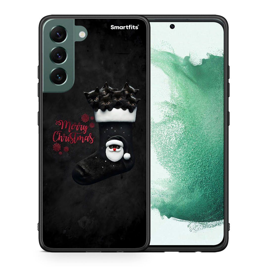 Θήκη Samsung S22 Plus Merry Cat Christmas από τη Smartfits με σχέδιο στο πίσω μέρος και μαύρο περίβλημα | Samsung S22 Plus Merry Cat Christmas case with colorful back and black bezels