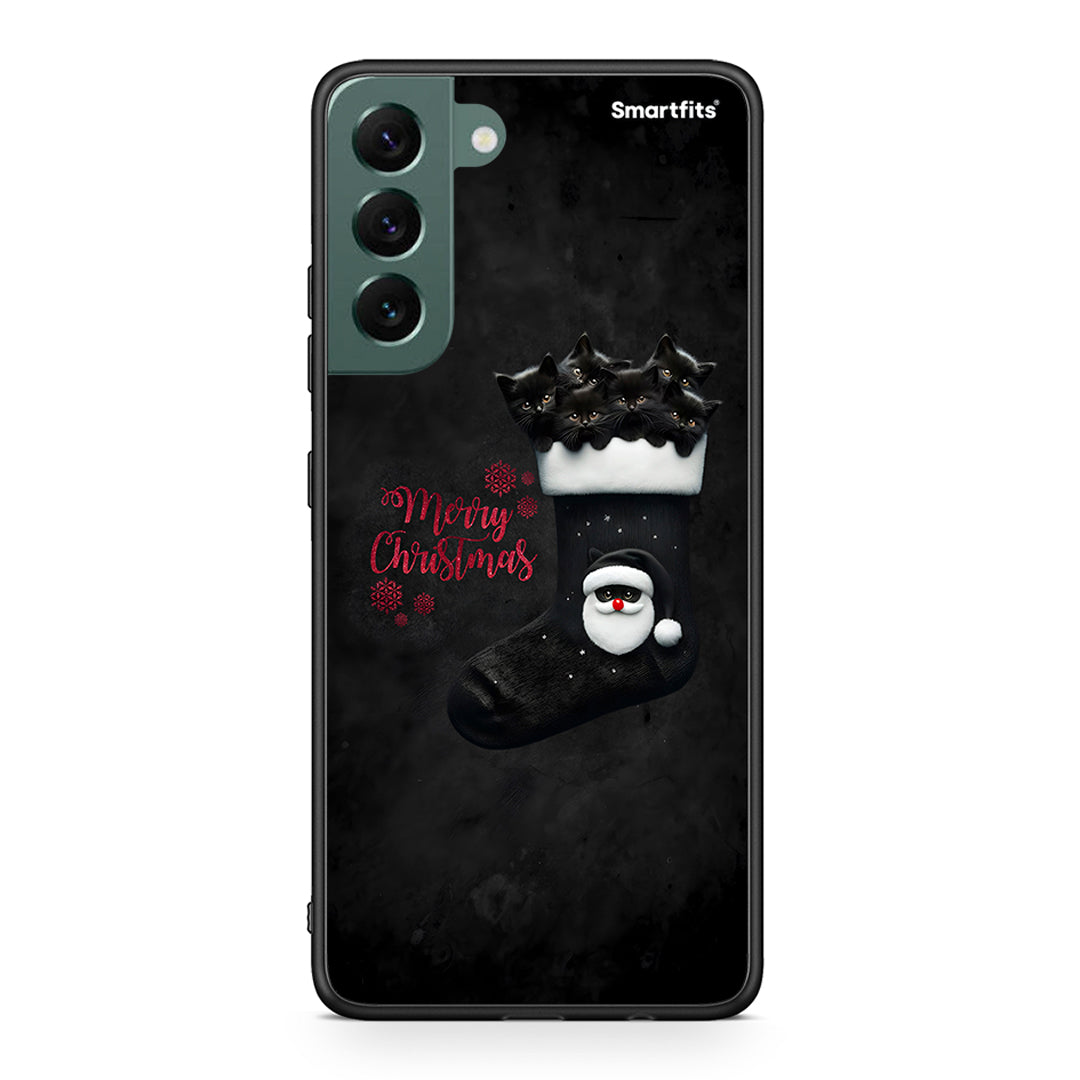 Samsung S22 Plus Merry Cat Christmas θήκη από τη Smartfits με σχέδιο στο πίσω μέρος και μαύρο περίβλημα | Smartphone case with colorful back and black bezels by Smartfits