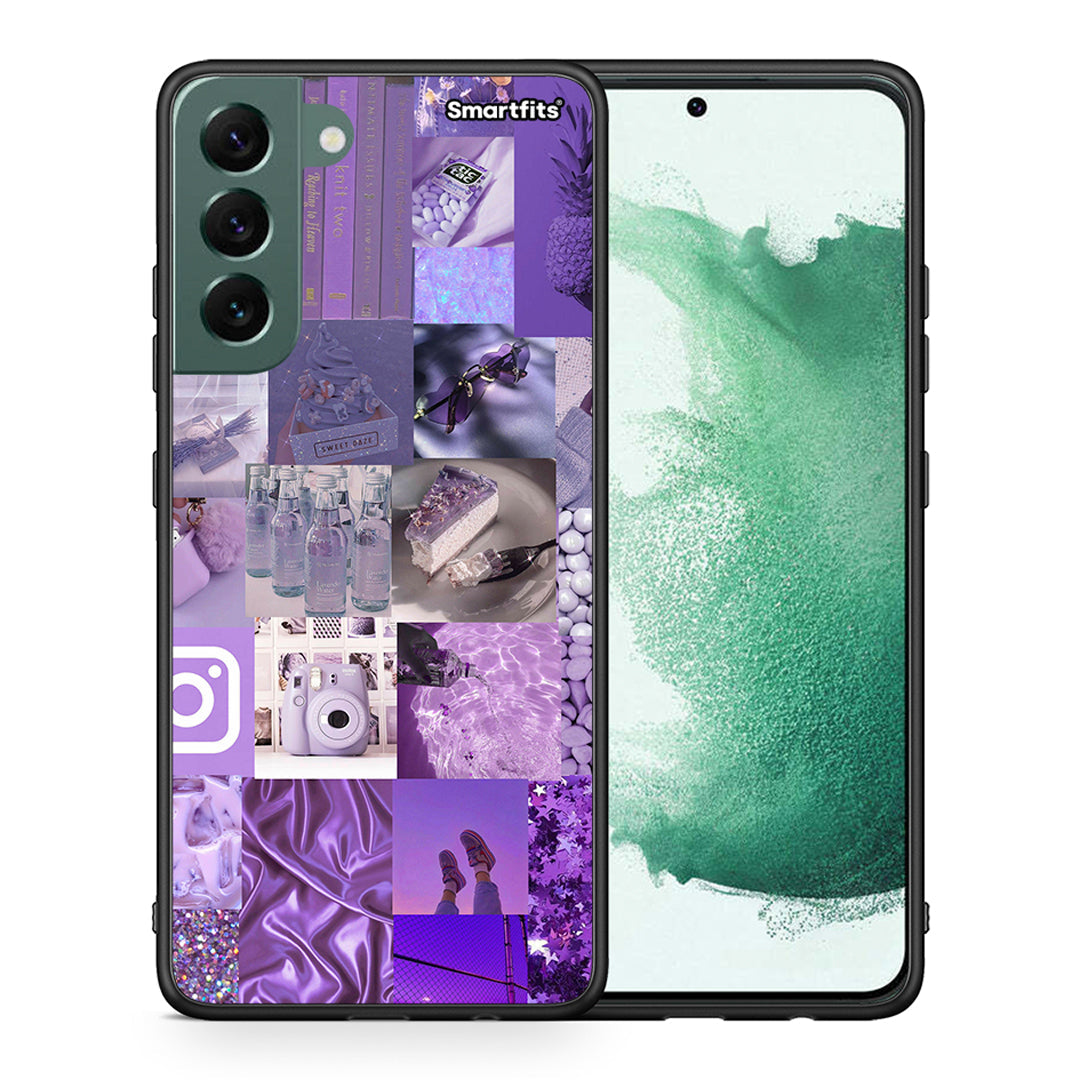 Θήκη Samsung S22 Plus Purple Aesthetic Collage από τη Smartfits με σχέδιο στο πίσω μέρος και μαύρο περίβλημα | Samsung S22 Plus Purple Aesthetic Collage case with colorful back and black bezels