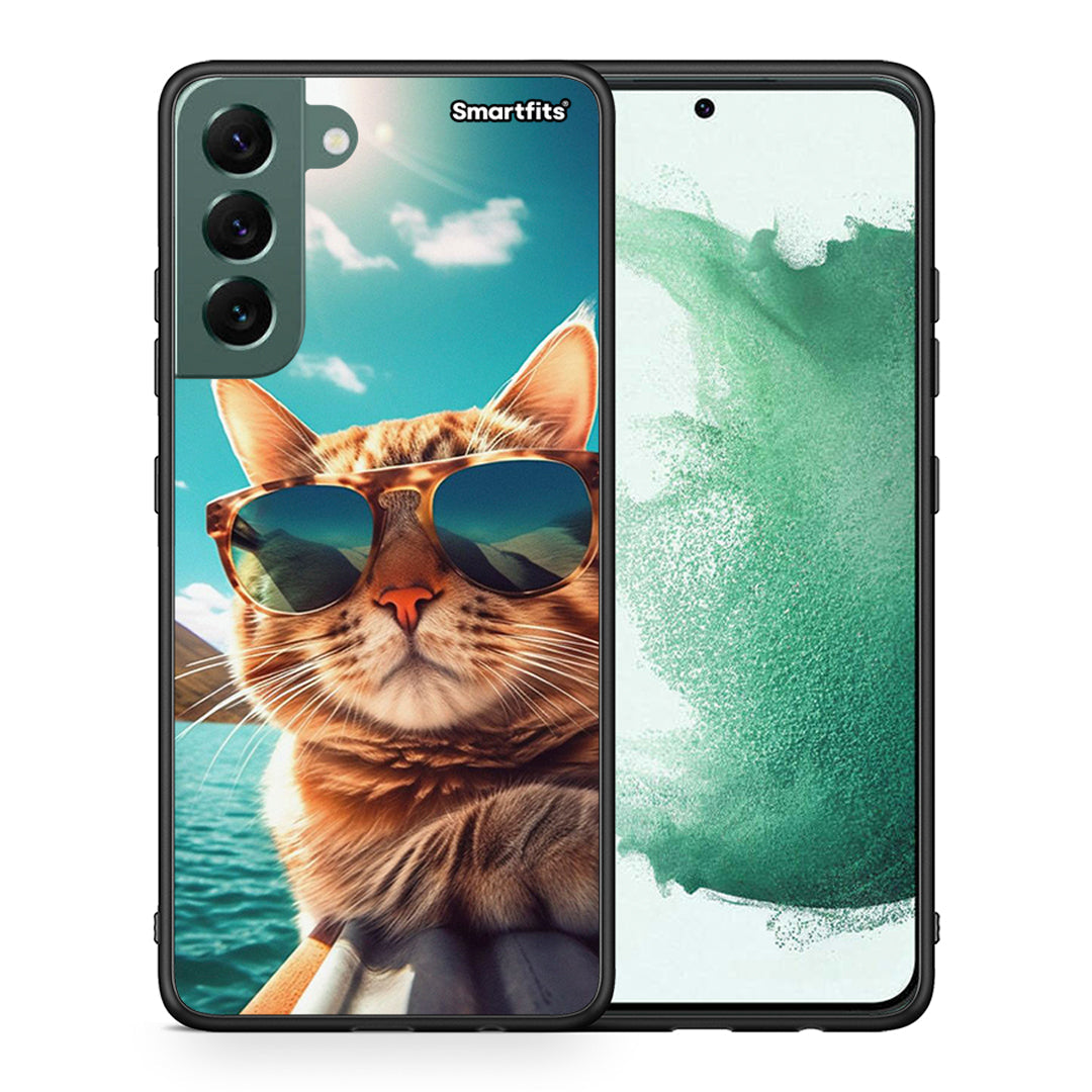 Θήκη Samsung S22 Plus Summer Cat από τη Smartfits με σχέδιο στο πίσω μέρος και μαύρο περίβλημα | Samsung S22 Plus Summer Cat case with colorful back and black bezels