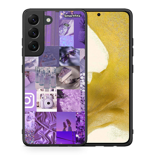 Θήκη Samsung S22 Purple Aesthetic Collage από τη Smartfits με σχέδιο στο πίσω μέρος και μαύρο περίβλημα | Samsung S22 Purple Aesthetic Collage case with colorful back and black bezels