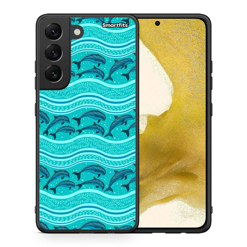 Θήκη Samsung S22 Swimming Dolphins από τη Smartfits με σχέδιο στο πίσω μέρος και μαύρο περίβλημα | Samsung S22 Swimming Dolphins case with colorful back and black bezels