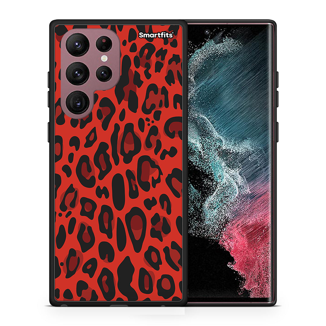 Θήκη Samsung S22 Ultra Red Leopard Animal από τη Smartfits με σχέδιο στο πίσω μέρος και μαύρο περίβλημα | Samsung S22 Ultra Red Leopard Animal case with colorful back and black bezels