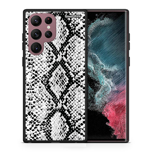 Θήκη Samsung S22 Ultra White Snake Animal από τη Smartfits με σχέδιο στο πίσω μέρος και μαύρο περίβλημα | Samsung S22 Ultra White Snake Animal case with colorful back and black bezels