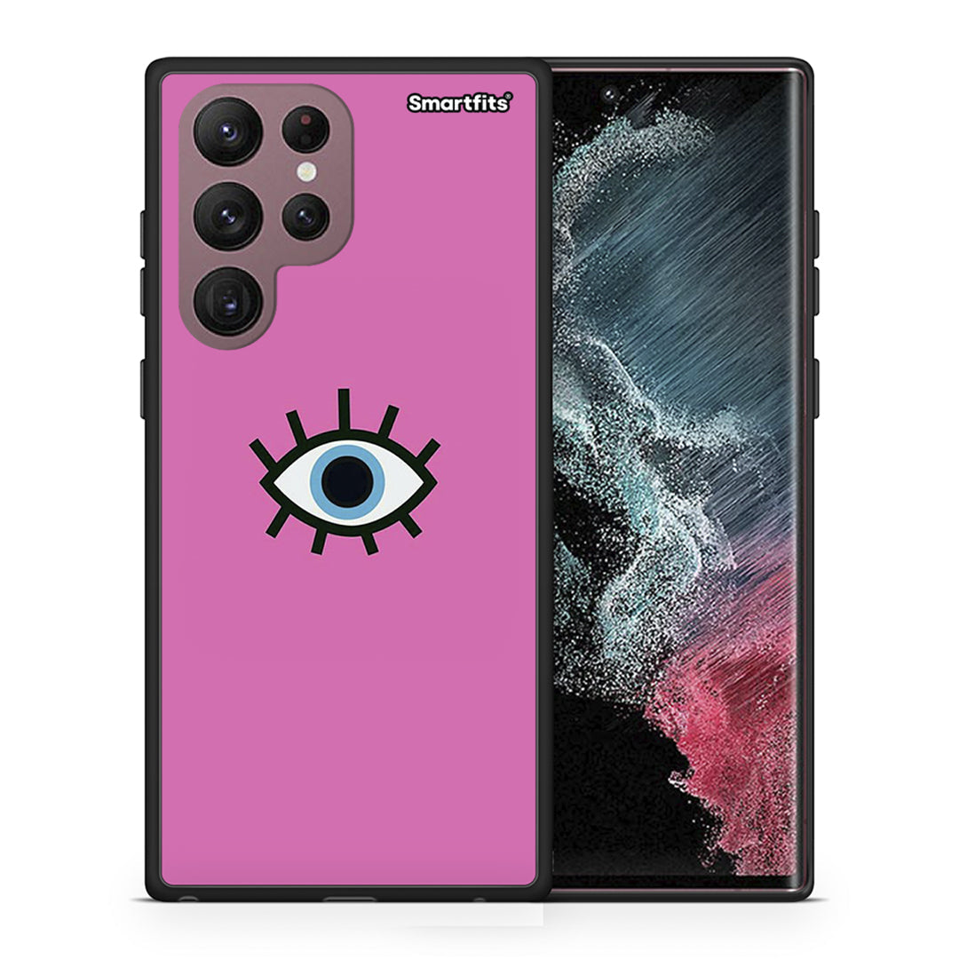 Θήκη Samsung S22 Ultra Blue Eye Pink από τη Smartfits με σχέδιο στο πίσω μέρος και μαύρο περίβλημα | Samsung S22 Ultra Blue Eye Pink case with colorful back and black bezels