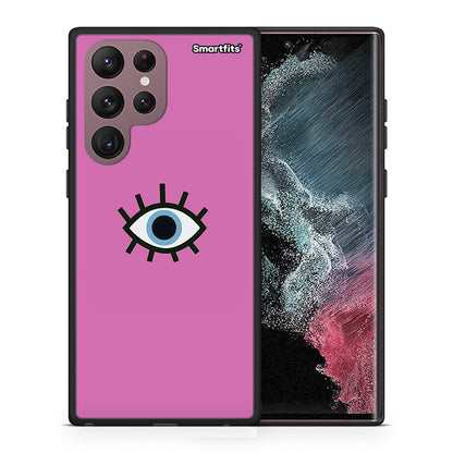 Θήκη Samsung S22 Ultra Blue Eye Pink από τη Smartfits με σχέδιο στο πίσω μέρος και μαύρο περίβλημα | Samsung S22 Ultra Blue Eye Pink case with colorful back and black bezels