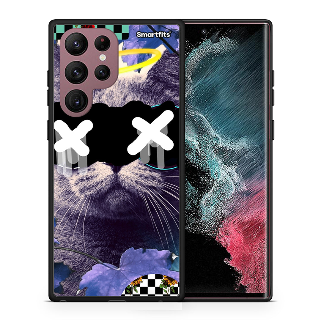 Θήκη Samsung S22 Ultra Cat Collage από τη Smartfits με σχέδιο στο πίσω μέρος και μαύρο περίβλημα | Samsung S22 Ultra Cat Collage case with colorful back and black bezels