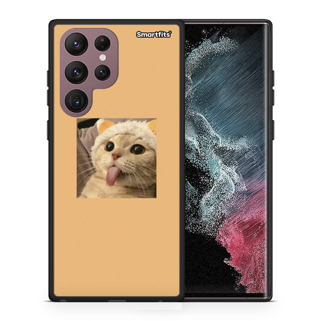 Θήκη Samsung S22 Ultra Cat Tongue από τη Smartfits με σχέδιο στο πίσω μέρος και μαύρο περίβλημα | Samsung S22 Ultra Cat Tongue case with colorful back and black bezels