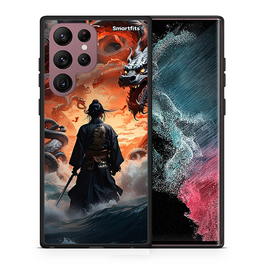 Θήκη Samsung S22 Ultra Dragons Fight από τη Smartfits με σχέδιο στο πίσω μέρος και μαύρο περίβλημα | Samsung S22 Ultra Dragons Fight case with colorful back and black bezels