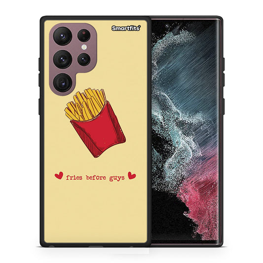 Θήκη Αγίου Βαλεντίνου Samsung S22 Ultra Fries Before Guys από τη Smartfits με σχέδιο στο πίσω μέρος και μαύρο περίβλημα | Samsung S22 Ultra Fries Before Guys case with colorful back and black bezels