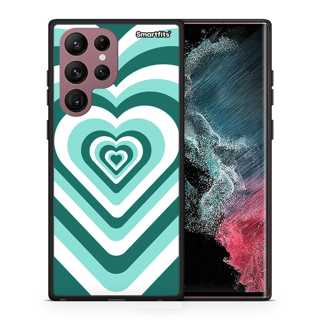 Θήκη Samsung S22 Ultra Green Hearts από τη Smartfits με σχέδιο στο πίσω μέρος και μαύρο περίβλημα | Samsung S22 Ultra Green Hearts case with colorful back and black bezels