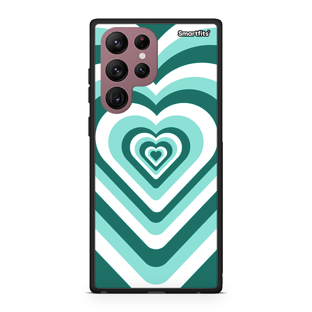 Samsung S22 Ultra Green Hearts θήκη από τη Smartfits με σχέδιο στο πίσω μέρος και μαύρο περίβλημα | Smartphone case with colorful back and black bezels by Smartfits