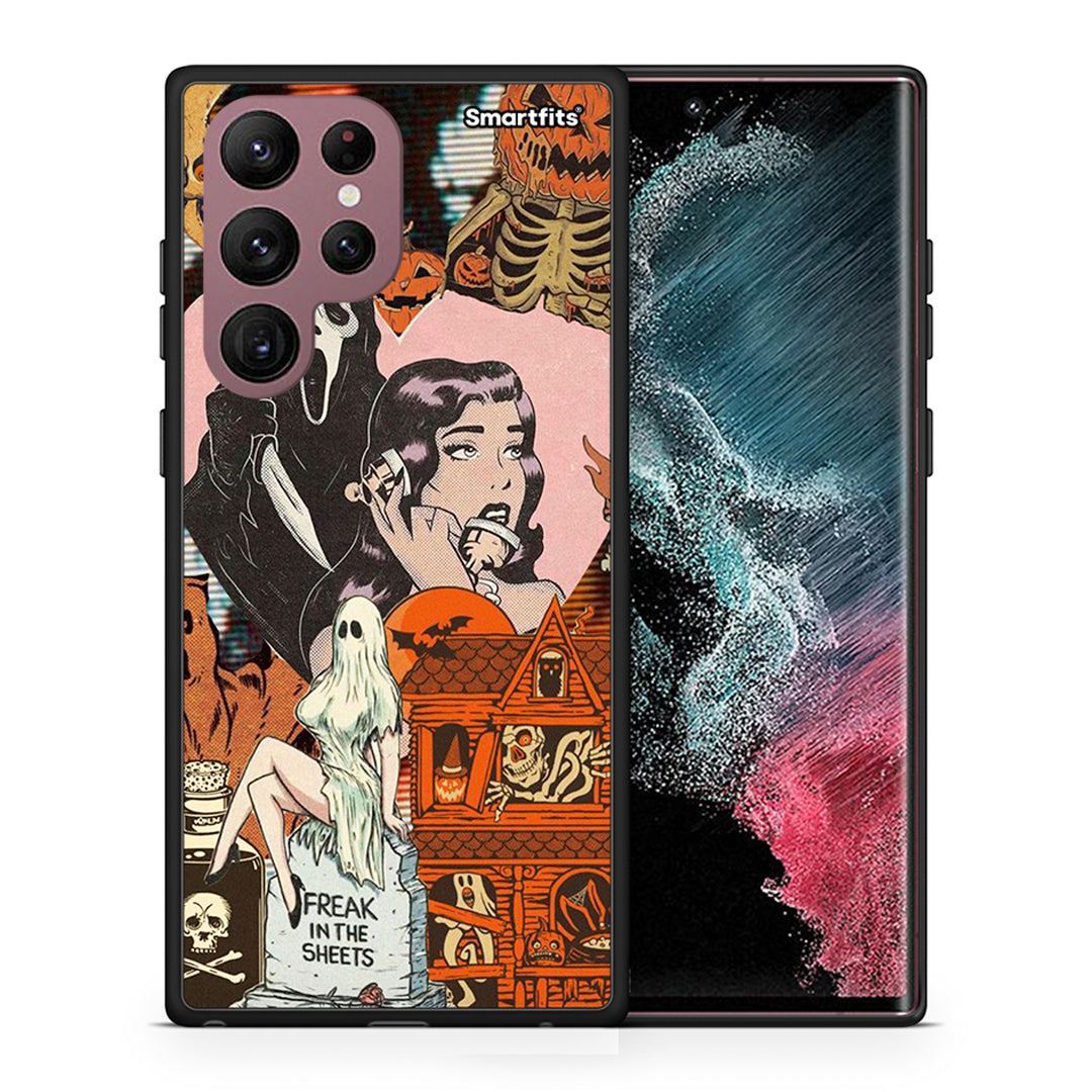 Θήκη Samsung S22 Ultra Halloween Collage από τη Smartfits με σχέδιο στο πίσω μέρος και μαύρο περίβλημα | Samsung S22 Ultra Halloween Collage case with colorful back and black bezels