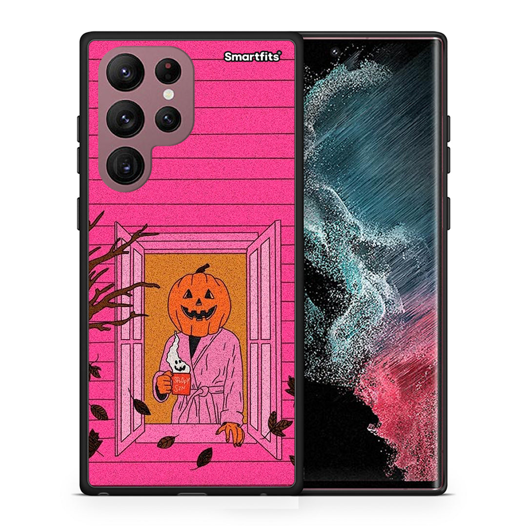 Θήκη Samsung S22 Ultra Halloween Pumpkin Lady από τη Smartfits με σχέδιο στο πίσω μέρος και μαύρο περίβλημα | Samsung S22 Ultra Halloween Pumpkin Lady case with colorful back and black bezels