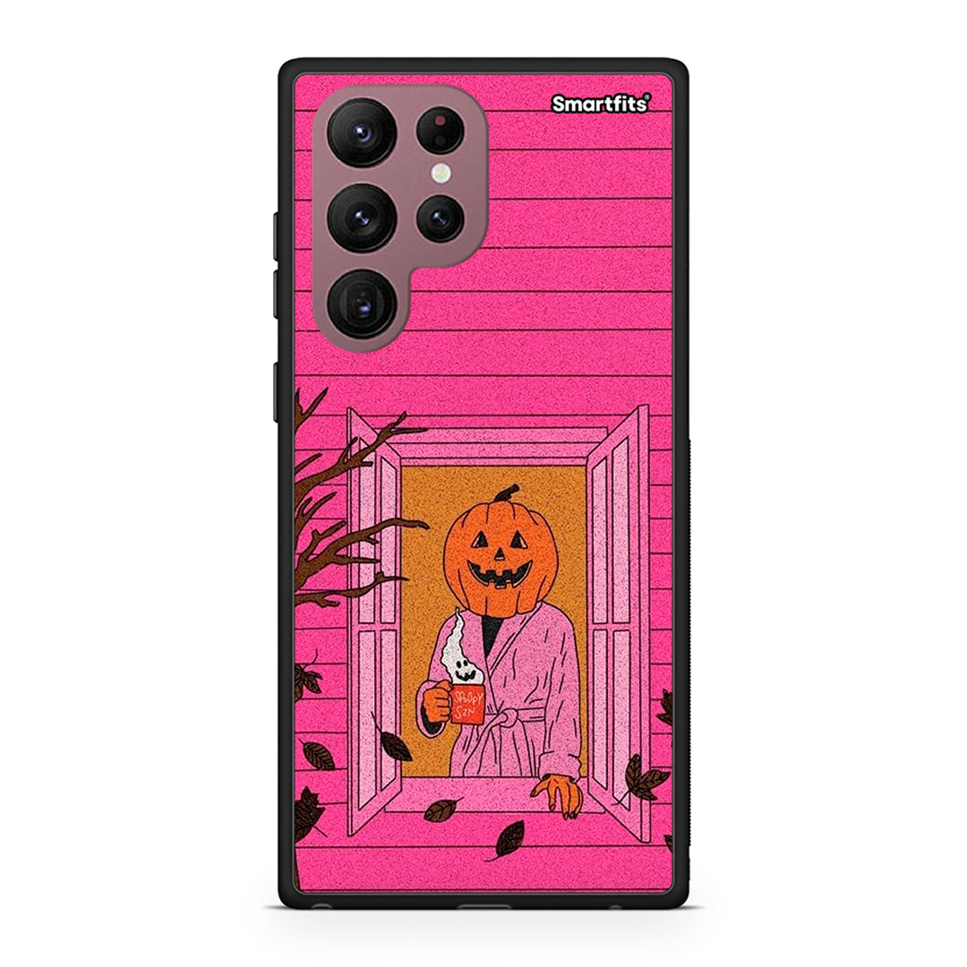 Samsung S22 Ultra Halloween Pumpkin Lady Θήκη από τη Smartfits με σχέδιο στο πίσω μέρος και μαύρο περίβλημα | Smartphone case with colorful back and black bezels by Smartfits