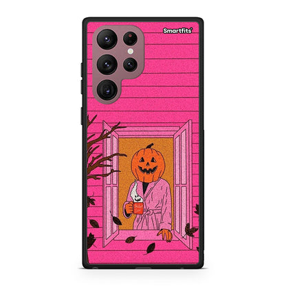 Samsung S22 Ultra Halloween Pumpkin Lady Θήκη από τη Smartfits με σχέδιο στο πίσω μέρος και μαύρο περίβλημα | Smartphone case with colorful back and black bezels by Smartfits