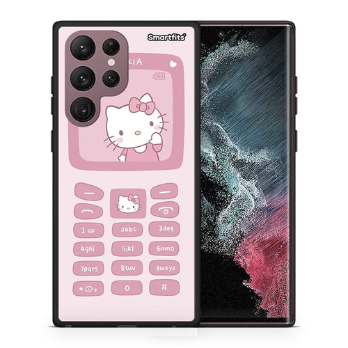 Θήκη Αγίου Βαλεντίνου Samsung S22 Ultra Hello Kitten από τη Smartfits με σχέδιο στο πίσω μέρος και μαύρο περίβλημα | Samsung S22 Ultra Hello Kitten case with colorful back and black bezels