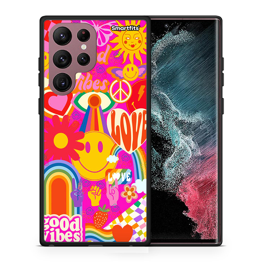 Θήκη Samsung S22 Ultra Hippie Love από τη Smartfits με σχέδιο στο πίσω μέρος και μαύρο περίβλημα | Samsung S22 Ultra Hippie Love case with colorful back and black bezels