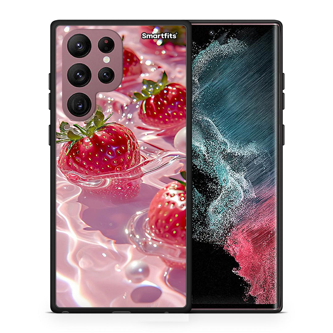 Θήκη Samsung S22 Ultra Juicy Strawberries από τη Smartfits με σχέδιο στο πίσω μέρος και μαύρο περίβλημα | Samsung S22 Ultra Juicy Strawberries case with colorful back and black bezels
