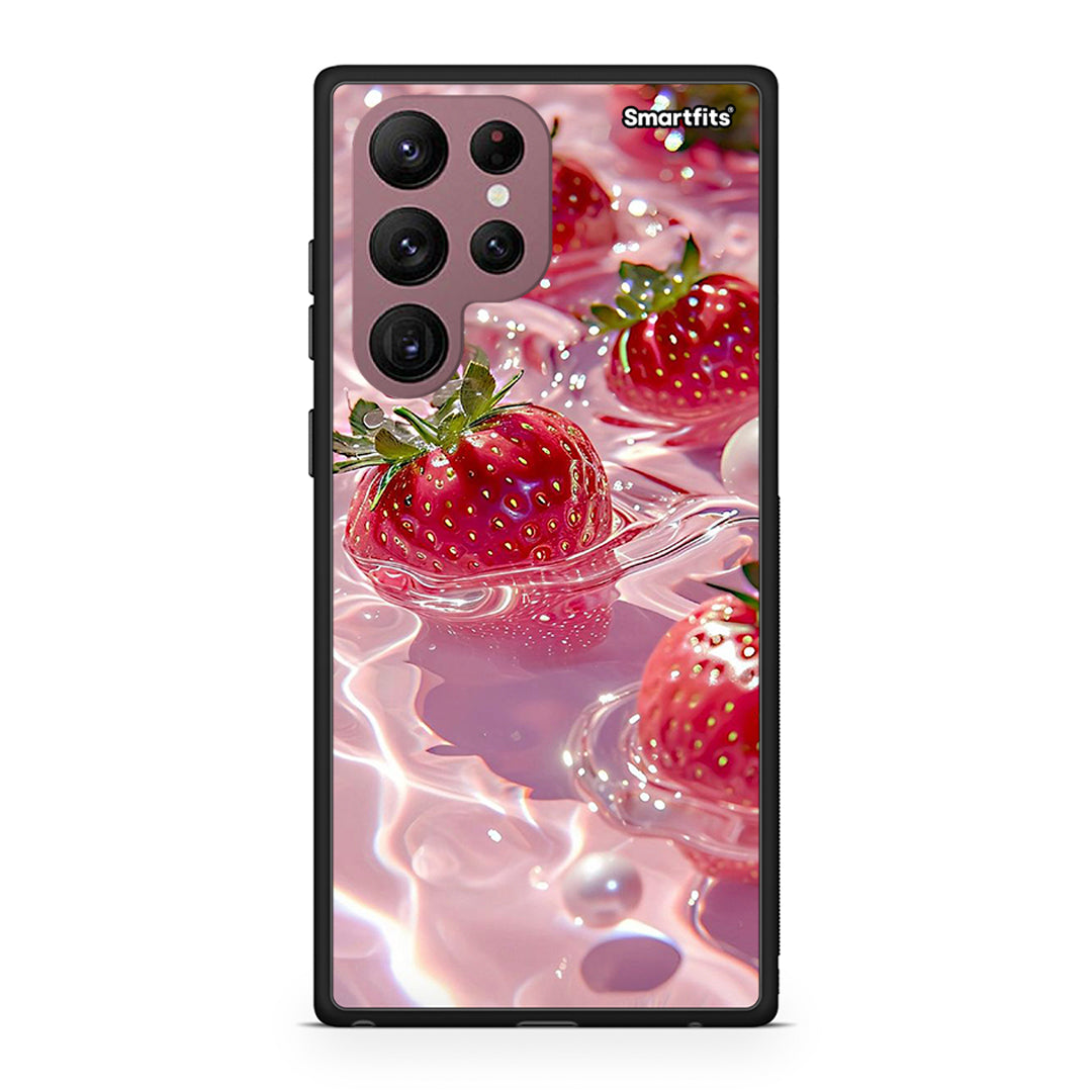 Samsung S22 Ultra Juicy Strawberries θήκη από τη Smartfits με σχέδιο στο πίσω μέρος και μαύρο περίβλημα | Smartphone case with colorful back and black bezels by Smartfits