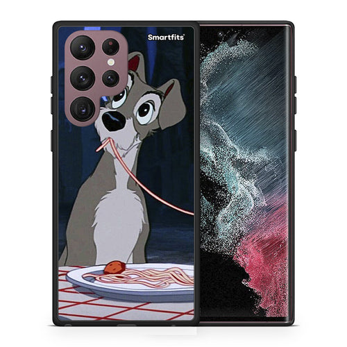 Θήκη Αγίου Βαλεντίνου Samsung S22 Ultra Lady And Tramp 1 από τη Smartfits με σχέδιο στο πίσω μέρος και μαύρο περίβλημα | Samsung S22 Ultra Lady And Tramp 1 case with colorful back and black bezels