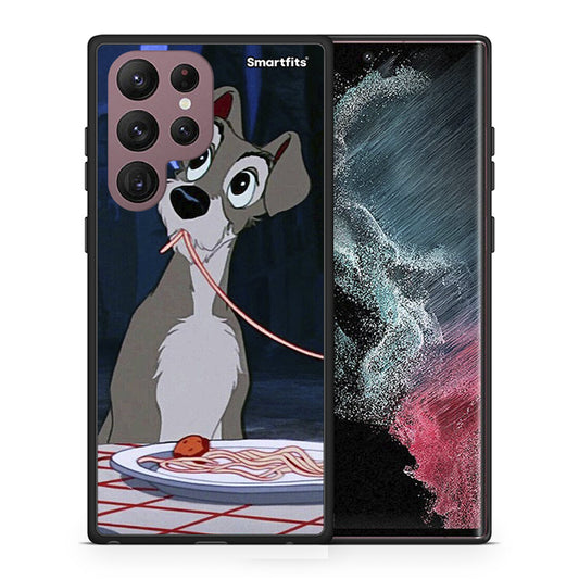 Θήκη Αγίου Βαλεντίνου Samsung S22 Ultra Lady And Tramp 1 από τη Smartfits με σχέδιο στο πίσω μέρος και μαύρο περίβλημα | Samsung S22 Ultra Lady And Tramp 1 case with colorful back and black bezels